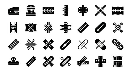 Fototapeta premium Surgical tools, medical instruments, black icons, 25 vector graphics