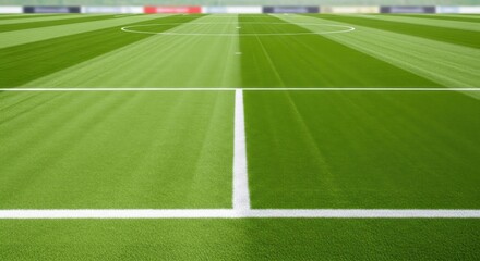 Fototapeta premium A well-maintained green tennis court with crisp white lines and markings on a sunny day with natural