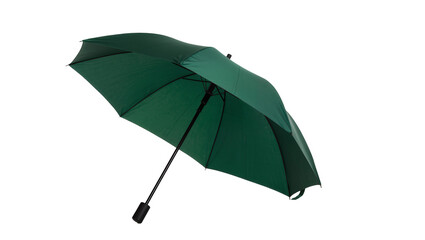 Dark green open umbrella with black handle and shaft, isolated on transparent background © Roxana