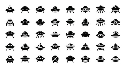 UFO, spaceship, alien, icon set, 40 black vector graphics © Art