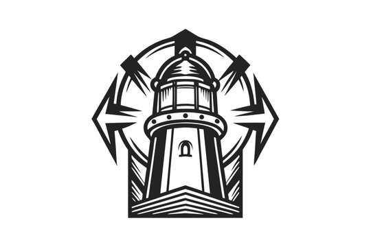 Historic maritime lighthouse silhouette vector illustration perfect for logos and icons