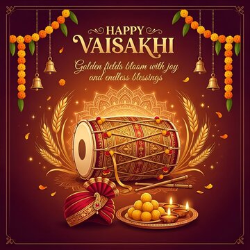 Vaisakhi Poster With Ornate Dhol Design