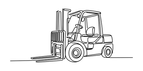 A single continuous line drawing of an industrial forklift truck isolated on a plain white background Vector, illustration © Badhon_Art Gallery