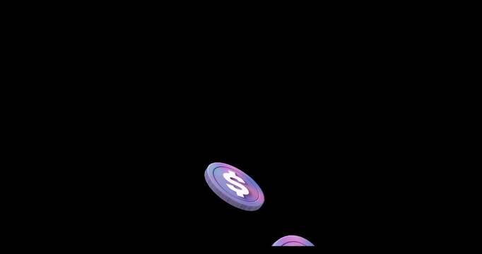 Dollar Coins Falling. Financial, Business, Money, Dollar, Earning & Income Concepts. 3D Rendered. Premium Minimal Motion Graphics With Alpha On Black Background.