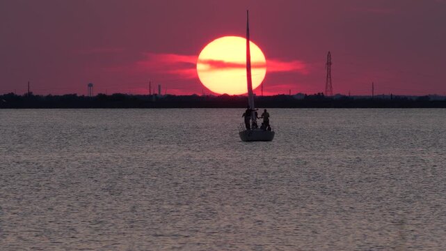 Sailboat on a lake during sunset, Lake Hefner, Oklahoma City, Oklahoma