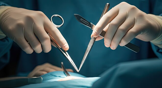 Surgeons performing a delicate operation in a sterile operating room focusing on precision and patient care.