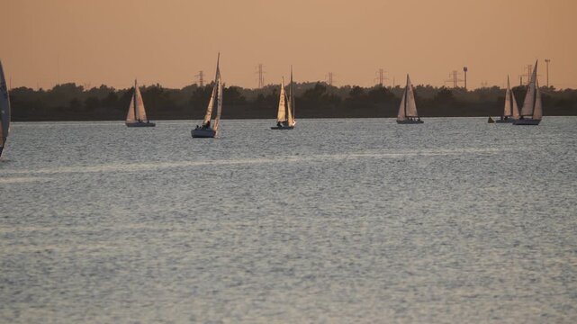 Sailboats on a lake during sunset, Lake Hefner, Oklahoma City, Oklahoma