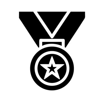 Black and white star shaped medal icon with ribbon