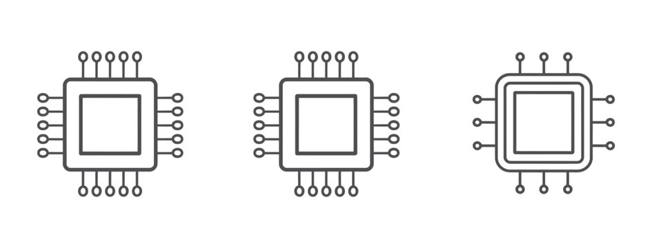 Detailed technical drawing of three microchip designs, electronic components, and circuits in black and white.