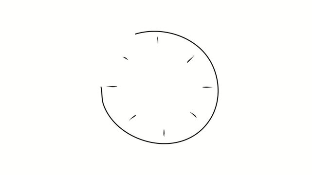 Dial without numbers, clock, time. Contour drawing, silhouett animation. Continuous line. Isolated on white. Video 4k object illustration self-drawing. Object construction. Minimalist continuous line 