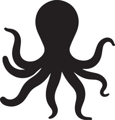 A sleek silhouette of an octopus elegantly poised, its tentacles gracefully curved and the essence of marine life captured in stunning detail. © DesignINKZ