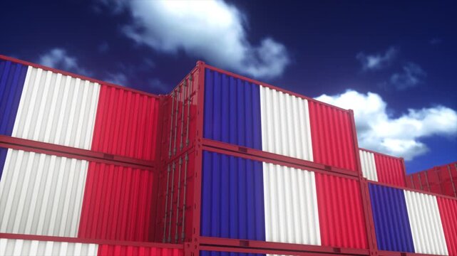 Stacked Cargo Containers in National Colors Symbolizing Trade and Logistics