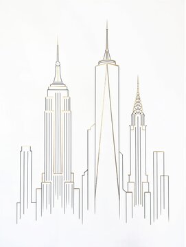 Minimalist New York skyline line art with elegant gold accents