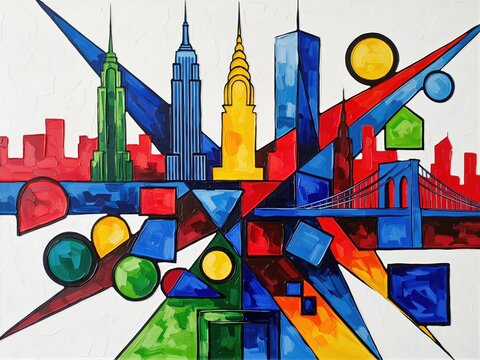 Colorful abstract New York skyline geometric pop art illustration