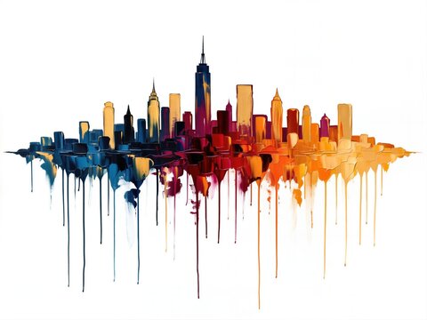 Colorful abstract New York skyline with paint drip artistic illustration