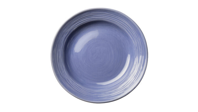 Periwinkle ceramic plate with subtle ridges, isolated on transparent background