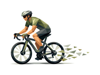 Naklejka premium Low-poly vector illustration focused on cyclist traffic weave after completing the maneuver, geometric cyclist riding steadily