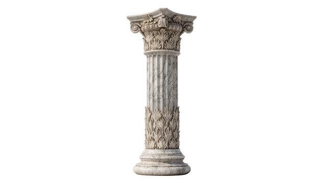 Classical stone Corinthian column, isolated on transparent background