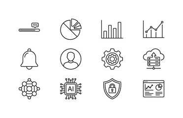 Fototapeta premium Collection of modern outline icons for business analytics and technology concepts