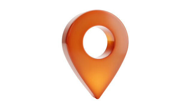 Glossy orange 3D map pin icon with a circular hole, isolated on transparent background for navigation apps