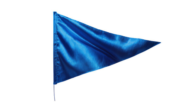 Blue triangular pennant flag on a thin stick, isolated on transparent background