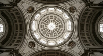 Obraz premium Grand Dome Interior Architecture, Ornate Ceiling with Natural Light and Geometric Patterns