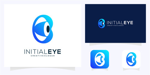 Simple letter B initial with Eye logo design idea. Abstract vision monogram blue gradient icon symbol. © semoro