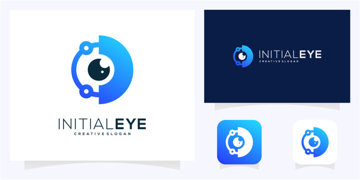 Letter D and O with Eye Tech logo design vector icon. Geometric abstract blue gradient color.