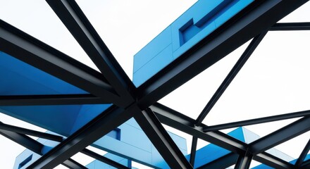 Naklejka premium A close up of a metal structure with blue panels