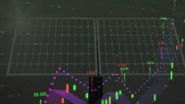 Data feed starting, solar panels on pole staying centered while graph forming peaks showing power
