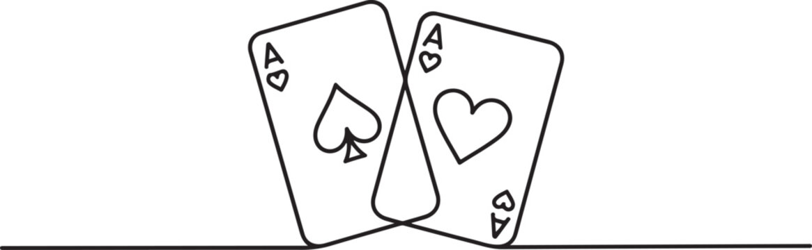 Playing cards. Rectangular sheets of cardboard or thin plastic used for card games, as well as magic tricks and fortune telling. one line art icon drawing vector