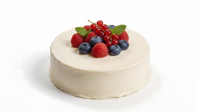 Round cake with berries and mint