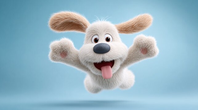 3D cartoon dog jumping with joyful expression
