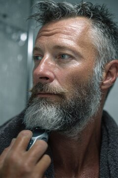 Man shaving beard with razor