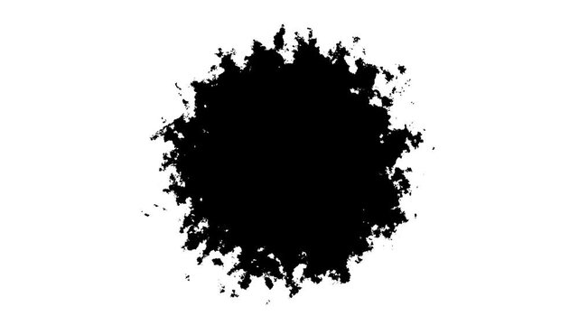Spraying black paint on a white background, watercolor ink leak drops transition paint, 4K Animation video, Black ink stain spreading in water, Ink Drops Transition on White Background. 4k video