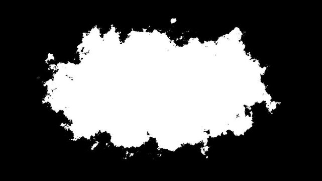 Transitions of black expanding paint stains on white backdrop Grunge Ink spreads and fills the screen, Black ink spot spreading from center, Ink Drops Transition on Black Background. 4k video