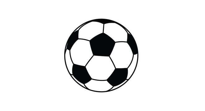 A simple black and white illustration depicts a classic soccer ball with pentagonal and hexagonal panels high quality professional detailed modern