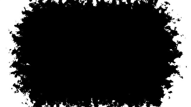 Black ink spot spreading from center, Transitions of black expanding paint stains on white backdrop Grunge Ink spreads and fills the screen, Ink Drops Transition on White Background. 4k video