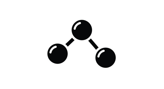 A simple black silhouette depicts a molecular structure with three connected spheres representing a basic chemical bond high quality professional detailed
