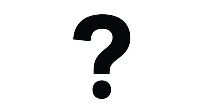 A stark black question mark dominates a plain white background representing uncertainty inquiry and the search for answers high quality professional