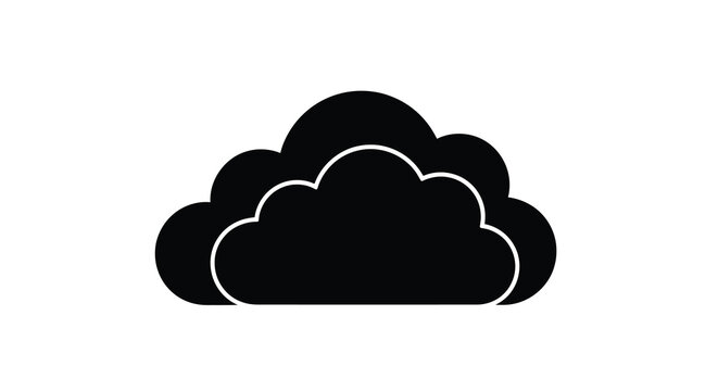 A simple black silhouette depicts a fluffy cloud shape with rounded lobes and a clean minimalist design high quality professional detailed