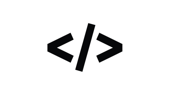 A stark black coding bracket symbol is prominently displayed against a clean bright white background symbolizing programming high quality professional detailed
