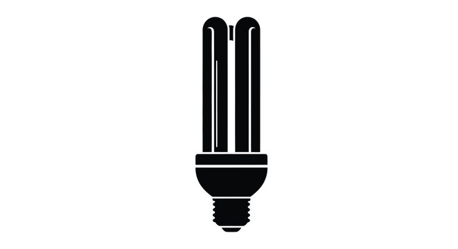 A stark black silhouette depicts a compact fluorescent lamp showcasing its coiled tube design and screw base high quality professional detailed