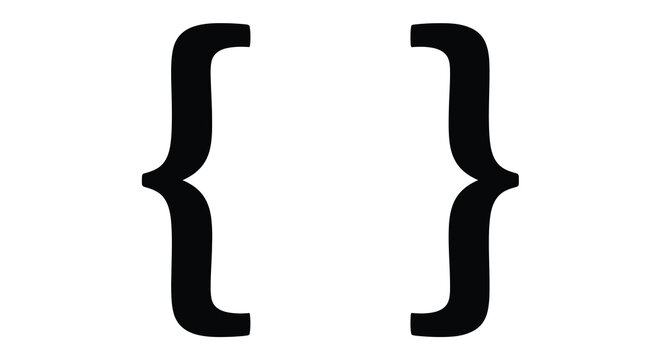 This image displays a simple black graphic of opening and closing curly braces commonly used in programming high quality professional detailed