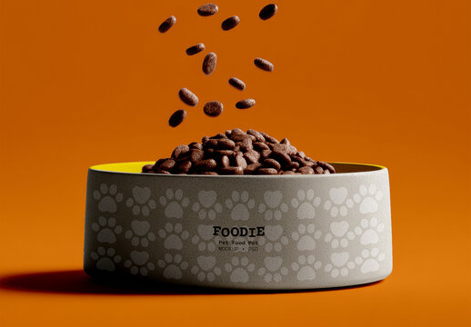 Dog Food Kibble Falling Into Pet Bowl