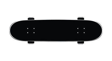 A minimalist black and white illustration depicts a skateboard from a top down perspective showcasing its deck and trucks high quality © VoDesign02