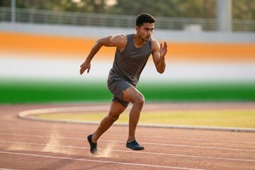 Fototapeta premium Indian Athlete Power Step – Dynamic Strength Motion Fitness Concept