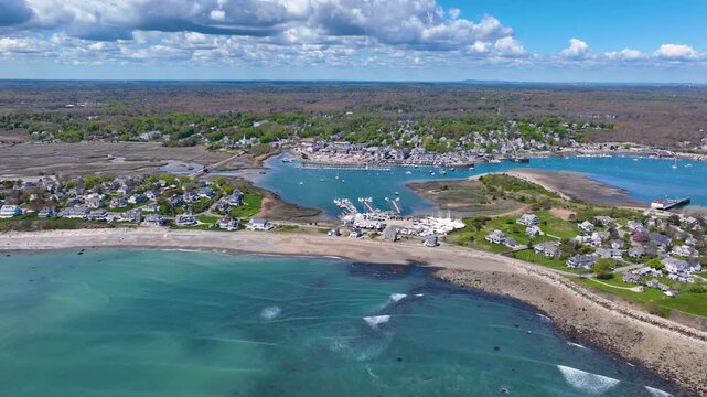 Scituate Harbor aerial view including Bulman Marine and Harbor Marina in town of Scituate, Massachusetts MA, USA. 