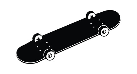 A minimalist black and white illustration depicts a skateboard from a slightly elevated angled perspective high quality professional detailed modern elegant © Asikder02