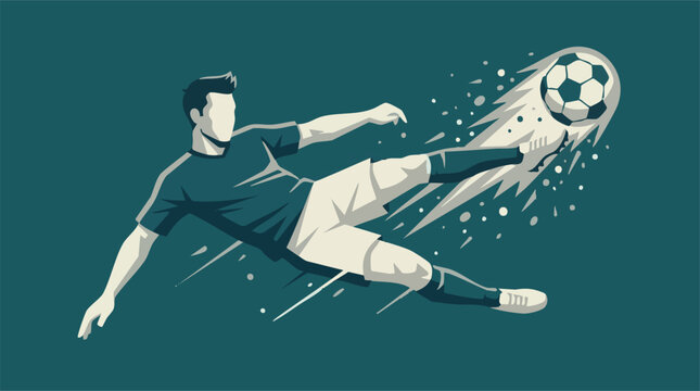 Dynamic minimalist illustration of a soccer player kicking a football in action